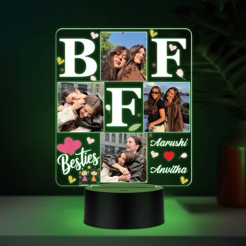 Personalized BFF 3D LED Photo Lamp Custom Photos & Names 3D Illusion Bedside Night Light Friendship Gift for Besties, Sisters Birthday Gift for BFF Multicolored Light